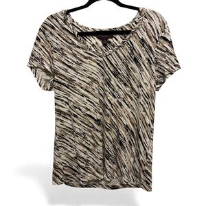 Dana Buchman Signature Top Womens Medium Tan Short Sleeve Abstract Casual Work